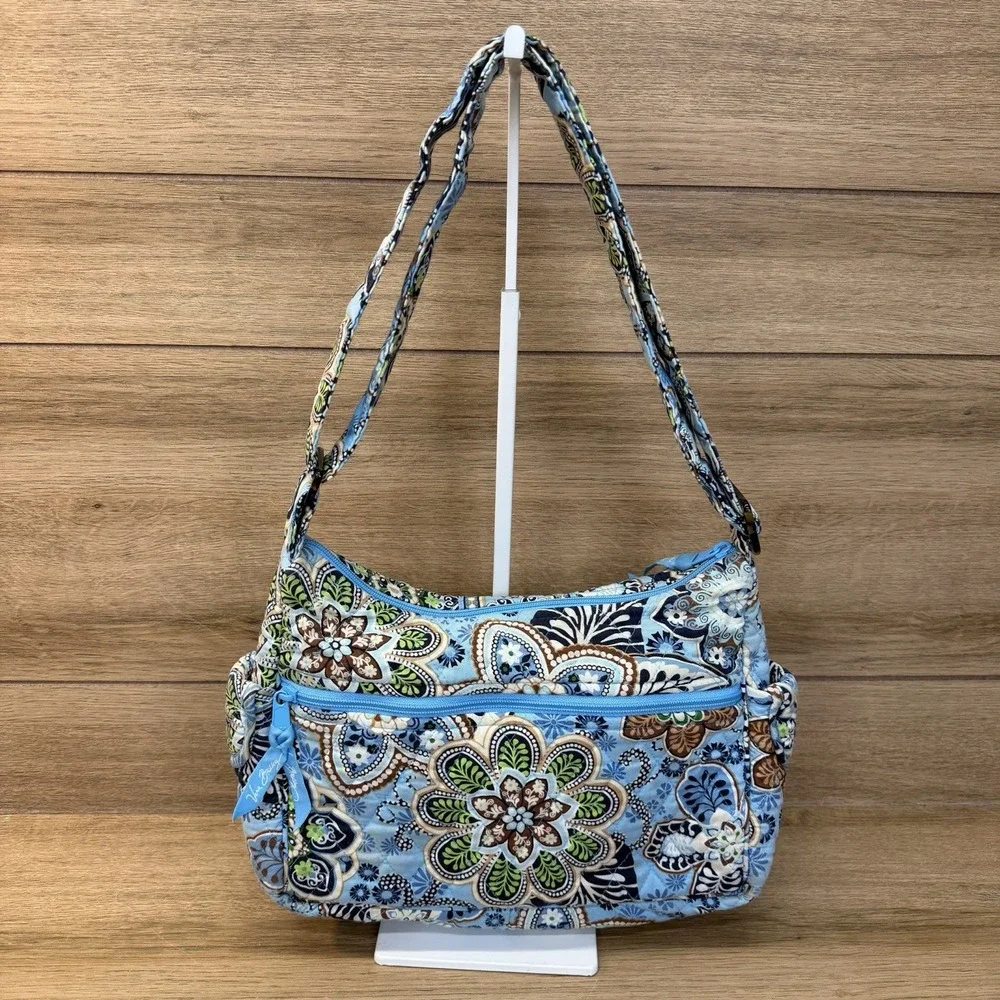 Vtg Vera Bradley Hobo Shoulder Bag Crossbody Bali Blue Floral Paisley Retired